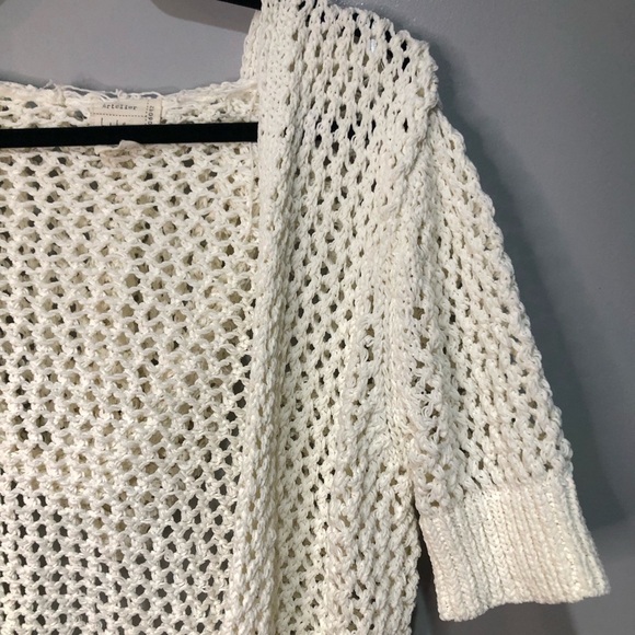 Nicole Miller Artelier Hoodie Cardigan Open Front Mesh White Sweater - Picture 4 of 9